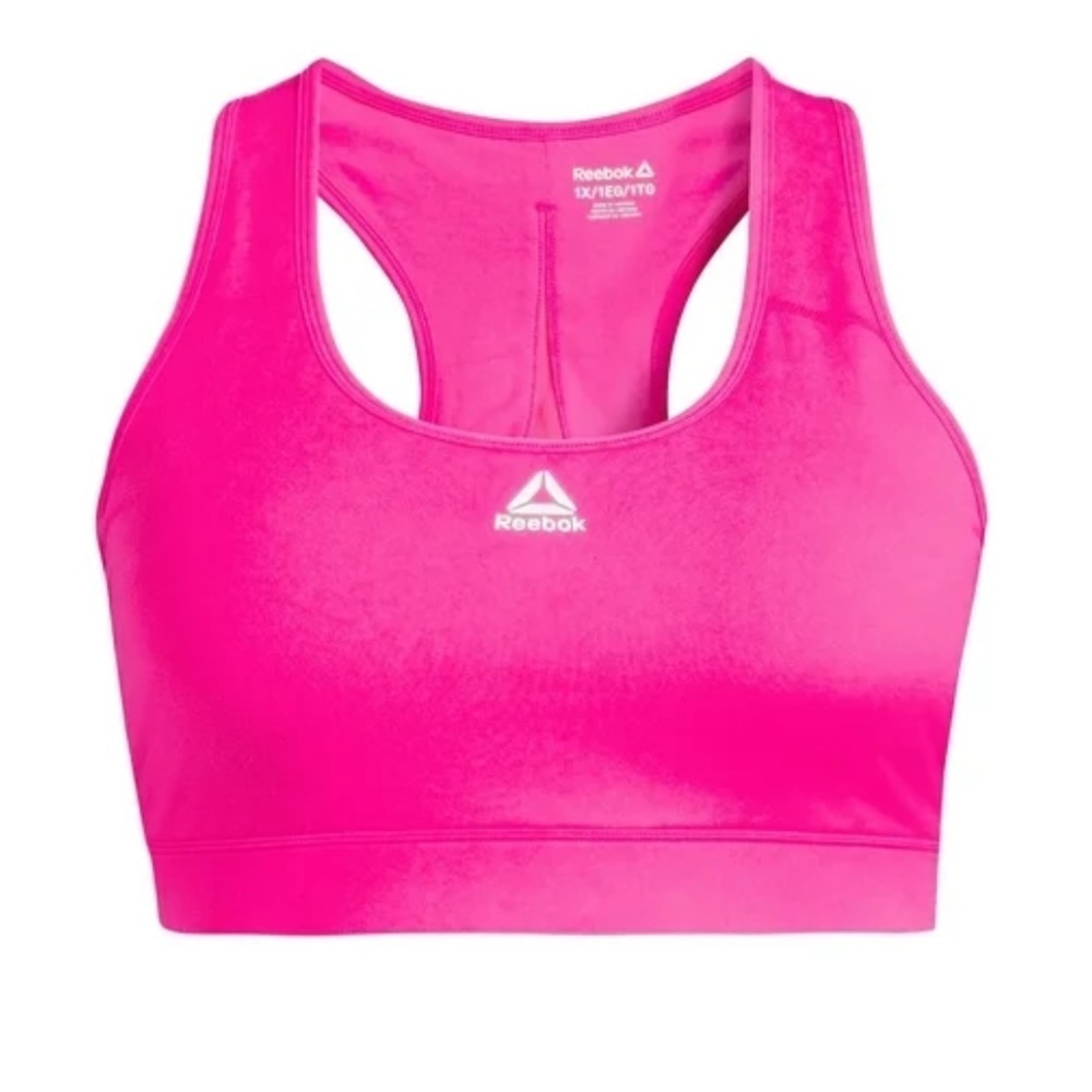 Reebok Pink Sports Bra Polyester Spandex Moisture Wicking Women Size L - Picture 2 of 13